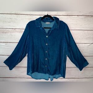 Habitat Blue Velvet Button Down Shirt Size XS Soft Timeless Office Wear Church